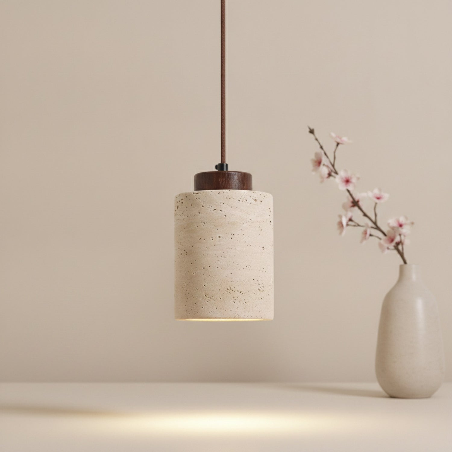 Lustre Suspendu Travertin Style Japonais - Lampe LED Design pour Cuisine & Salon