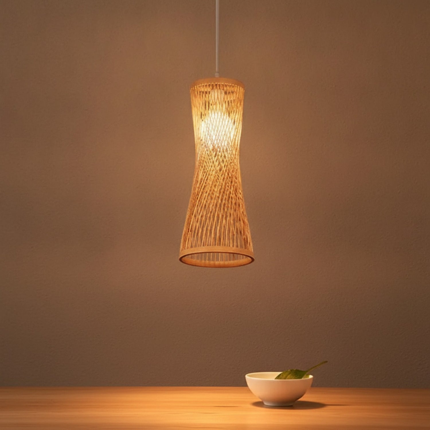 Lustre Suspension Rotin Tissé Style Japonais & Chinois - Éclairage Design pour Maison, Café, Bar, Restaurant
