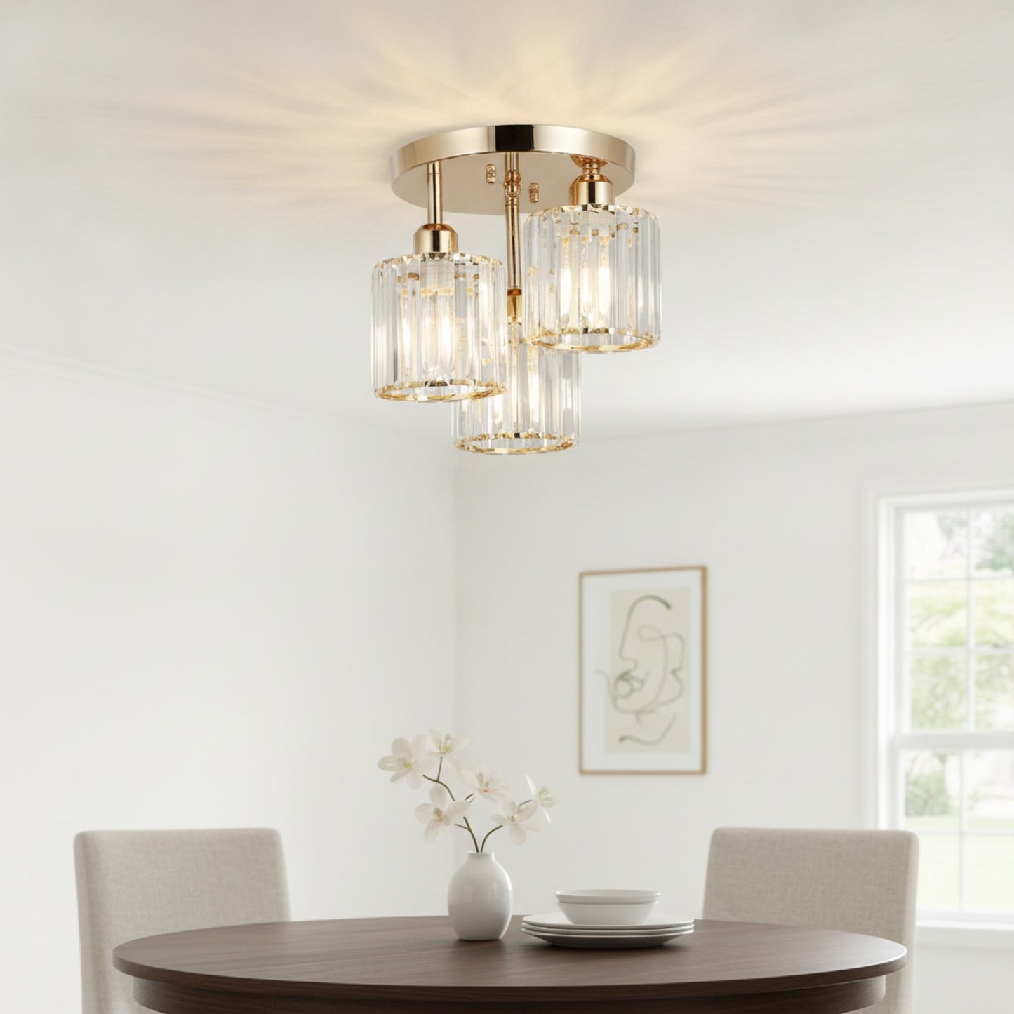 Lustre Cristal Doré 3 Lumières Moderne