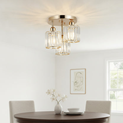 Lustre Cristal Doré 3 Lumières Moderne
