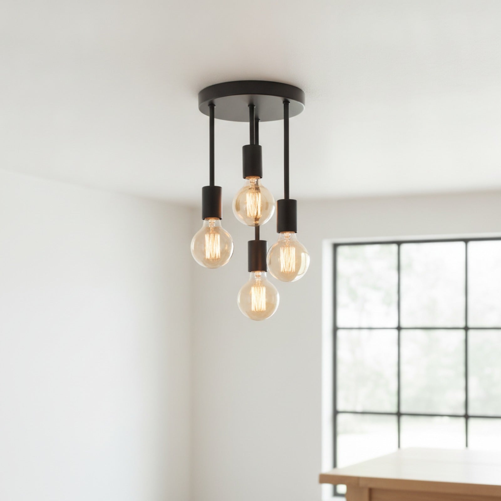Plafonnier LED Noir Moderne 4 Ampoules E27 pour Chambre, Cuisine, Couloir