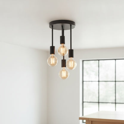 Plafonnier LED Noir Moderne 4 Ampoules E27 pour Chambre, Cuisine, Couloir