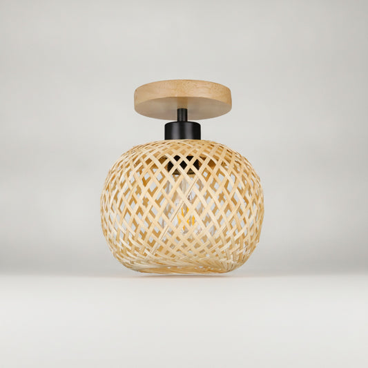 Plafonnier LED Rétro en Bambou Tissé pour Couloir, Allée et Salon - Luminaire Décoratif E27