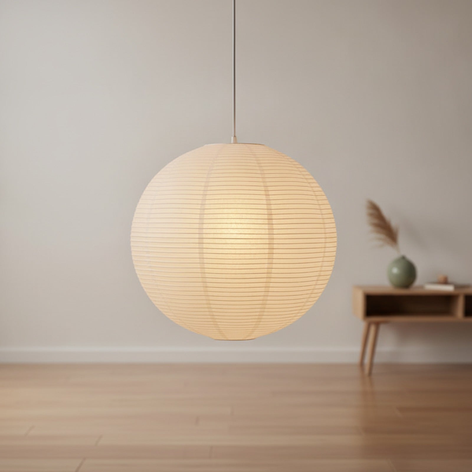 Lampe Suspension Papier Riz Tissé à la Main Style Wabi Sabi - LED pour Salon & Chambre
