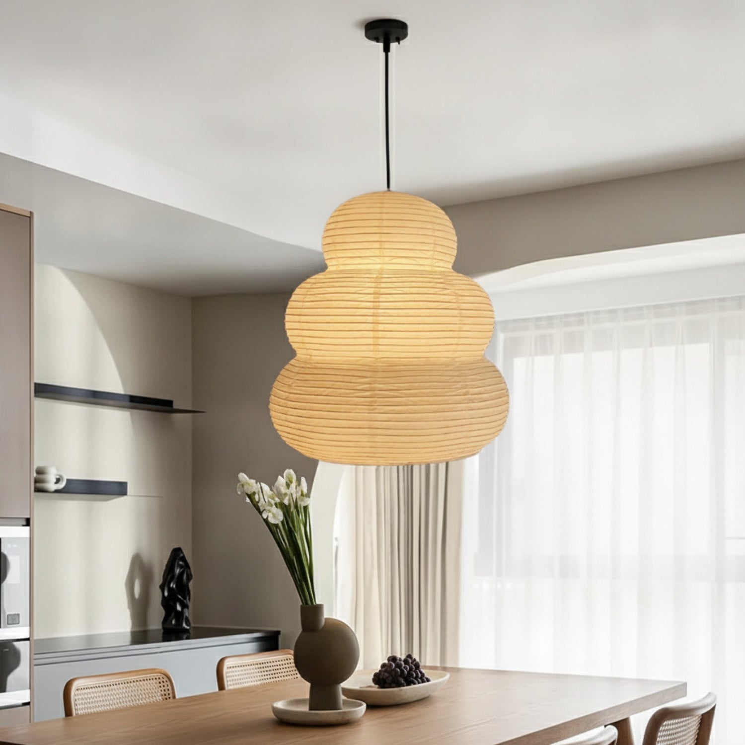 Plafonnier Japonais Akari en Papier de Riz - Luminaire Décoratif pour Salon